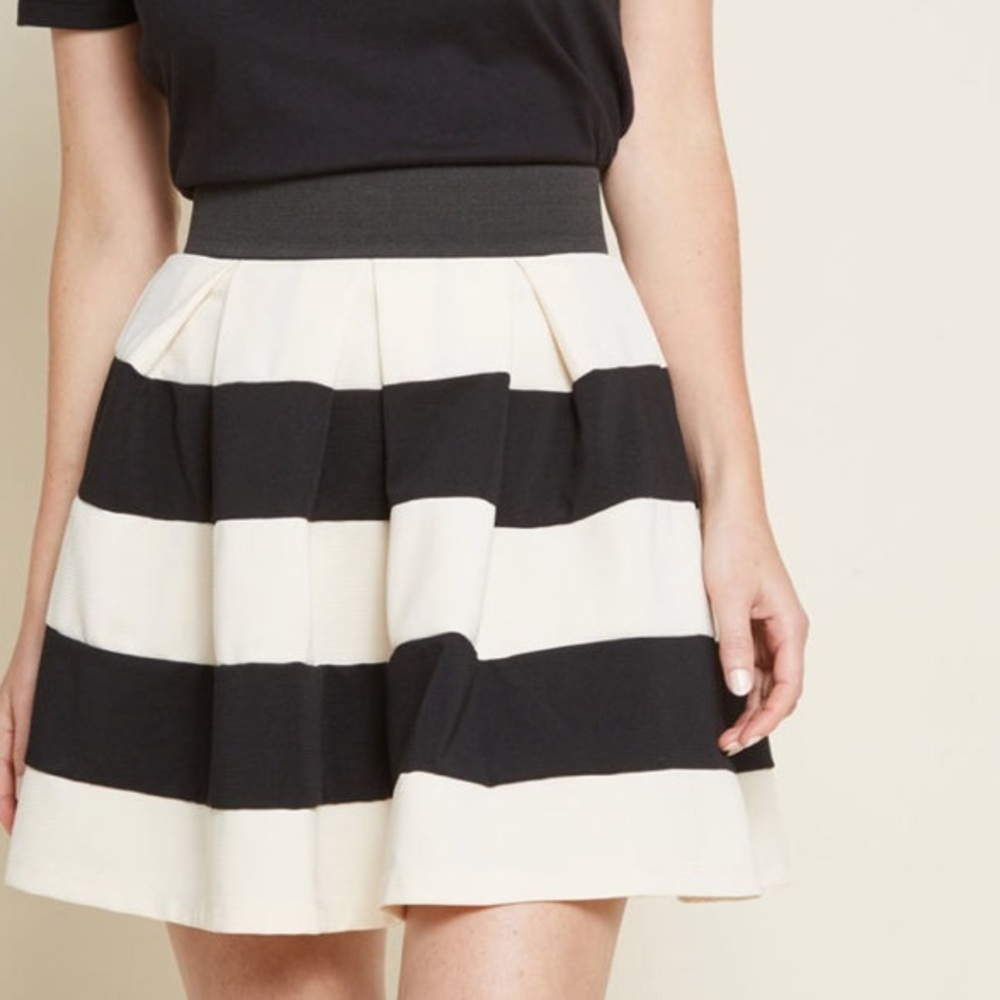 Stripe It Lucky Skater Skirt in Black and Ivory